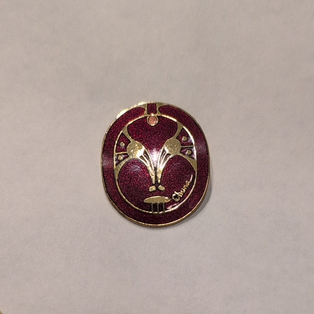 Chuna McIntyre Antique enamel red and gold  brooch pin